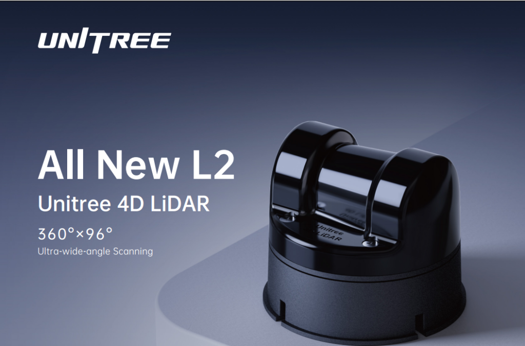 Unitree L2 4D LiDAR sensor showcasing 360-degree ultra-wide-angle scanning capabilities for advanced robotic applications.